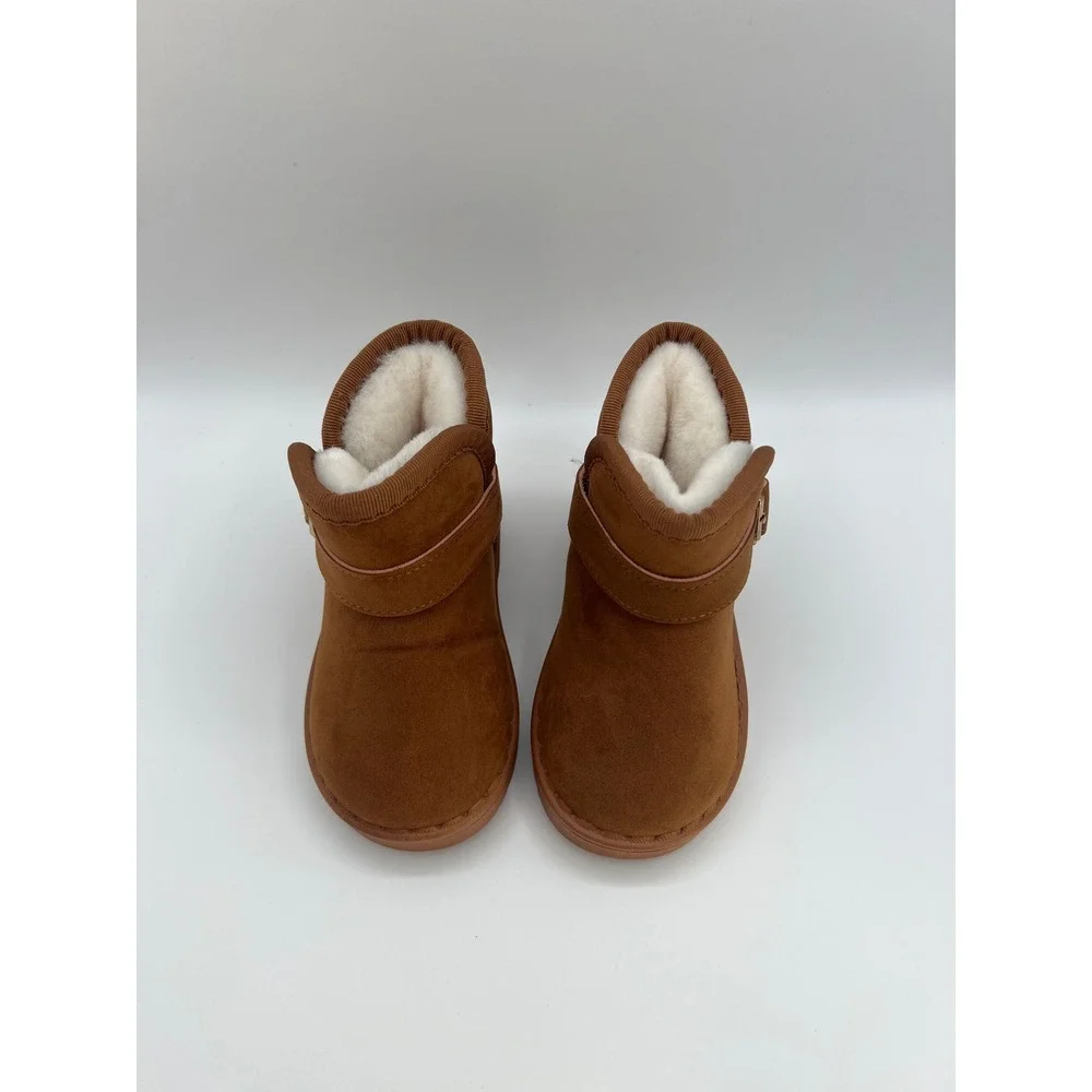 Kids Chestnut Brown Faux Fur Lined Ankle Boots Buckle Strap Size 23 Toddler